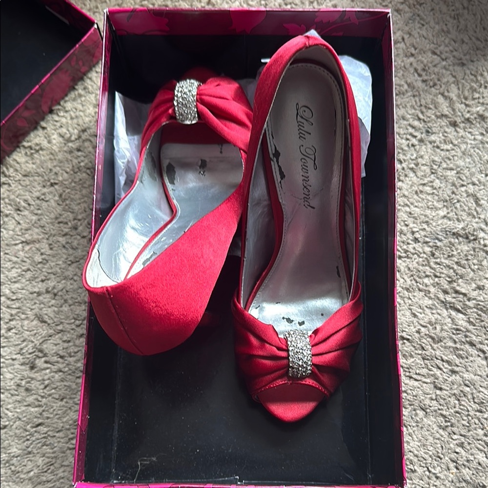 Lulu Townsend Red Peep-Toe Stiletto Heels